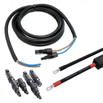 PV-Kabel, Y-Stecker und Batteriekabel mit Sicheurngshalter