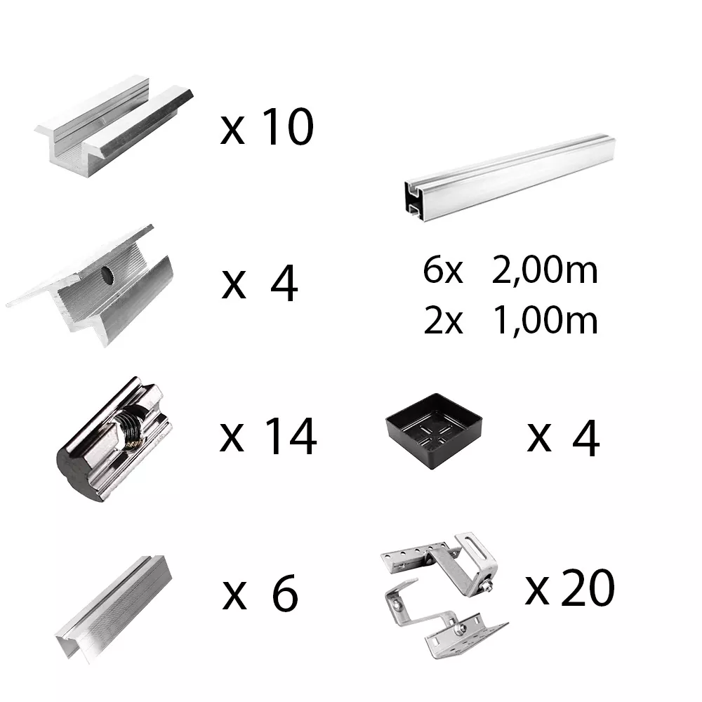 Befestigungs-Set für 6 Solarmodule Rahmenhöhe 30mm für Dachziegel Schrägdachmontage