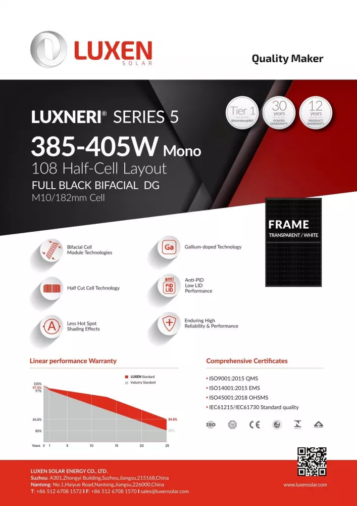 Datenblatt 1 405W Luxen Solar Mono Bifazial Solarmodul Luxneri Series S5